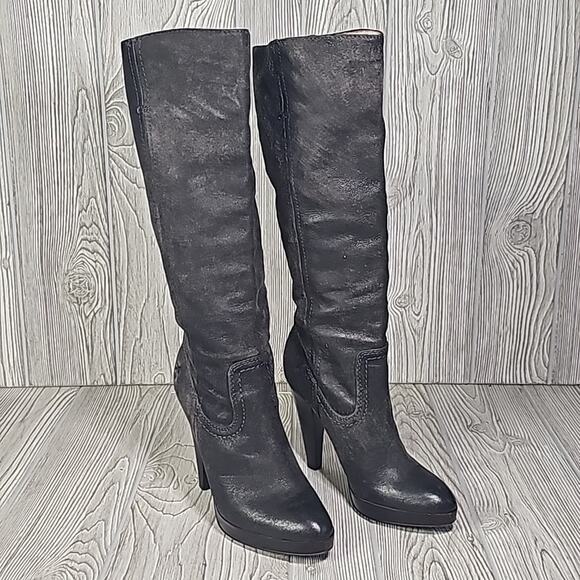 Frye Harlow Campus Tall Black Leather Heeled Boots Womens Size 6 - Picture 10 of 16